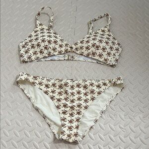 Tory Burch Cream and Brown Floral Bikini